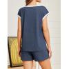 Ekouaer Womens Pajamas Set 2 Piece Short Sleeves PJs O Neck Tops and Drawstring Waist Shorts Soft Lounge Set(Navy Blue)
