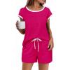 Ekouaer Womens Pajamas Set 2 Piece Short Sleeves PJs O Neck Tops and Drawstring Waist Shorts Soft Lounge Set(Rose Red)