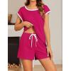 Ekouaer Womens Pajamas Set 2 Piece Short Sleeves PJs O Neck Tops and Drawstring Waist Shorts Soft Lounge Set(Rose Red)