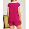 Ekouaer Womens Pajamas Set 2 Piece Short Sleeves PJs O Neck Tops and Drawstring Waist Shorts Soft Lounge Set(Rose Red)