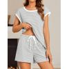 Ekouaer Womens Pajamas Set 2 Piece Short Sleeves PJs O Neck Tops and Drawstring Waist Shorts Soft Lounge Set(White Stripe Print)