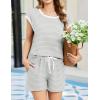 Ekouaer Womens Pajamas Set 2 Piece Short Sleeves PJs O Neck Tops and Drawstring Waist Shorts Soft Lounge Set(White Stripe Print)