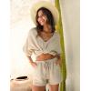 Ekouaer Women’s V Neck Lounge Sets Beach Cover Up Shirt and Shorts 2 Piece Outfits Loungewear Pajama with Pockets Khaki,L