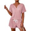 Ekouaer Women’s Waffle Knit Pajamas Set Short Sleeve Top with Shorts Matching Lounge Sets Loungewear Sweatsuit with Pockets