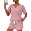 Ekouaer Women’s Waffle Knit Pajamas Set Short Sleeve Top with Shorts Matching Lounge Sets Loungewear Sweatsuit with Pockets