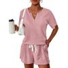 Ekouaer Women’s Waffle Knit Pajamas Set Short Sleeve Top with Shorts Matching Lounge Sets Loungewear Sweatsuit with Pockets