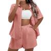 Ekouaer 2 Piece Linen Lounge Sets for Women Button Down Loungewear Tops and Shorts Pajama Set with Pockets