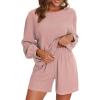 Ekouaer 2 Piece Pjs Set for Women One Shoulder Top and Shorts with Pockets Soft Outfits Set Pink