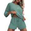 Ekouaer Pajamas Set for Women Half Sleeves Soft Waffle Knit 2 Piece Outfits Lounge Set with Pockets