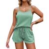 Ekouaer Pajamas for Women Soft Lingerie Sleepwear 2 Piece Cami Shorts Set Waffle Knit Pj Loungewear