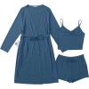 Ekouaer Rib Knit Pajamas Set for Women 3 Piece Lounge Sets Soft Cami and Shorts Pjs with Cardigan Loungewear S-XXL(Dark Blue-2)