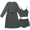 Ekouaer Rib Knit Pajamas Set for Women 3 Piece Lounge Sets Soft Cami and Shorts Pjs with Cardigan Loungewear S-XXL(Dark Grey-2)