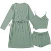 Ekouaer Rib Knit Pajamas Set for Women 3 Piece Lounge Sets Soft Cami and Shorts Pjs with Cardigan Loungewear S-XXL(Green-2)