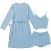 Ekouaer Rib Knit Pajamas Set for Women 3 Piece Lounge Sets Soft Cami and Shorts Pjs with Cardigan Loungewear S-XXL(Light Blue-2)