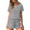 Ekouaer Women 2 Piece Pajama Sets Crew Neck Pjs Soft Short Sleeve Top and Shorts Sleepwear Summer Lounge Set