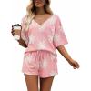 Ekouaer Women Pajama Sets Waffle Knit Lounge Sets Short Sleeves Crop Top 2 Piece Pj Shorts Set