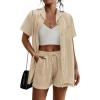Ekouaer Womens 2 Piece Lounge Set Short Sleeve Button Down Shirt Vacation Outfits Casual Loungewear with Pockets