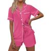 Ekouaer Womens Pajama Set Short Sleeve Sleepwear Summer Button Down Nightwear Lounge Set Soft Pjs Rose Red Medium