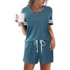 Ekouaer Womens Pajama Sets Short Sleeve Short Sets 2 Piece Sleepwear Soft Lounge Sets with Pocket,S-XXL(Blue Green)