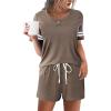 Ekouaer Womens Pajama Sets Short Sleeve Short Sets 2 Piece Sleepwear Soft Lounge Sets with Pocket,S-XXL(Brown)
