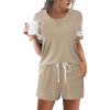 Ekouaer Womens Pajama Sets Short Sleeve Short Sets 2 Piece Sleepwear Soft Lounge Sets with Pocket,S-XXL(Khaki)