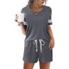Ekouaer Womens Pajama Sets Short Sleeve Short Sets 2 Piece Sleepwear Soft Lounge Sets with Pocket,S-XXL(Medium Grey)