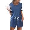 Ekouaer Womens Pajama Sets Short Sleeve Short Sets 2 Piece Sleepwear Soft Lounge Sets with Pocket,S-XXL(Navy Blue)