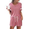 Ekouaer Womens Pajama Sets Short Sleeve Short Sets 2 Piece Sleepwear Soft Lounge Sets with Pocket,S-XXL(Old Rose)