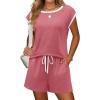 Ekouaer Womens Pajamas Set 2 Piece Short Sleeves PJs O Neck Tops and Drawstring Waist Shorts Soft Lounge Set(Gray Purple Red)