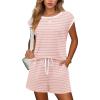 Ekouaer Womens Pajamas Set 2 Piece Short Sleeves PJs O Neck Tops and Drawstring Waist Shorts Soft Lounge Set(Gray Stripe Print)