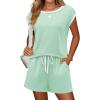 Ekouaer Womens Pajamas Set 2 Piece Short Sleeves PJs O Neck Tops and Drawstring Waist Shorts Soft Lounge Set(Ice Green)