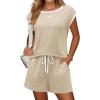 Ekouaer Womens Pajamas Set 2 Piece Short Sleeves PJs O Neck Tops and Drawstring Waist Shorts Soft Lounge Set(Khaki)