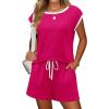 Ekouaer Womens Pajamas Set 2 Piece Short Sleeves PJs O Neck Tops and Drawstring Waist Shorts Soft Lounge Set(Rose Red)