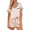 Ekouaer Women’s Satin pajamas Set V-Neck Silky Sleepwear Classic Soft Nightwear Champagne