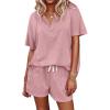 Ekouaer Women’s Waffle Knit Pajamas Set Short Sleeve Top with Shorts Matching Lounge Sets Loungewear Sweatsuit with Pockets