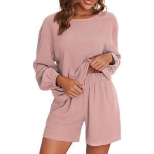 Ekouaer 2 Piece Pjs Set for Women One Shoulder Top and Shorts with Pockets Soft Outfits Set Pink