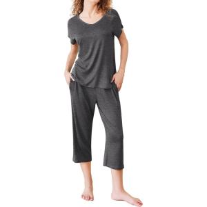 Ekouaer Pajamas for Women Set Short Sleeve Pj Sets Pullover Tops & Capri Pants 2 Piece Sleepwear Loungewear S-XXL(Dark Grey)