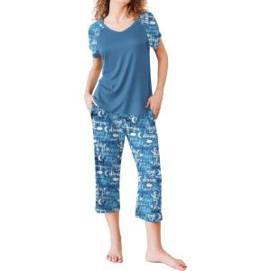 Ekouaer Pajamas for Women Set Short Sleeve Pj Sets Pullover Tops & Capri Pants 2 Piece Sleepwear Loungewear S-XXL(Letter Print)
