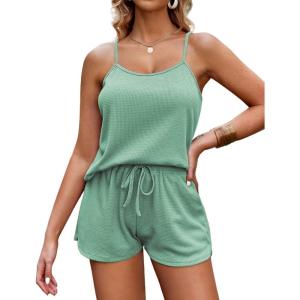 Ekouaer Pajamas for Women Soft Lingerie Sleepwear 2 Piece Cami Shorts Set Waffle Knit Pj Loungewear
