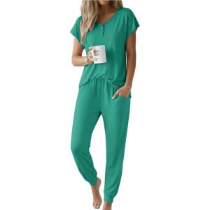 Ekouaer Viscose from Bamboo Women’s Pajama Sets Super Soft Short Sleeve Button Top and Pants Pj Sleepwear Sets S-XXL(Green)