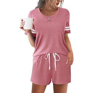 Ekouaer Womens Pajama Sets Short Sleeve Short Sets 2 Piece Sleepwear Soft Lounge Sets with Pocket,S-XXL(Old Rose)
