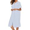 Ekouaer House Dress for Women with Pockets Button Down Duster Housecoat Short Sleeve Mumu Nightgown S-XXXL(Blue Stripes)