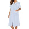 Ekouaer House Dress for Women with Pockets Button Down Duster Housecoat Short Sleeve Mumu Nightgown S-XXXL(Blue Stripes)