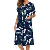 Ekouaer House Dress for Women with Pockets Button Down Duster Housecoat Short Sleeve Mumu Nightgown S-XXXL(Hawaiian Leaves)