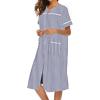 Ekouaer House Dress for Women with Pockets Button Down Duster Housecoat Short Sleeve Mumu Nightgown S-XXXL(Navy Stripes)