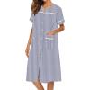 Ekouaer House Dress for Women with Pockets Button Down Duster Housecoat Short Sleeve Mumu Nightgown S-XXXL(Navy Stripes)
