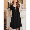 Ekouaer Women’s Nightgown Flare Short Sleeve Sleep Shirt Pleated Nightshirts Soft Pajama Dress with Pockets S-XXXL(Black)