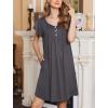 Ekouaer Women’s Nightgown Flare Short Sleeve Sleep Shirt Pleated Nightshirts Soft Pajama Dress with Pockets S-XXXL(Dark Grey)
