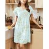 Ekouaer Women’s Nightgown Flare Short Sleeve Sleep Shirt Pleated Nightshirts Soft Pajama Dress with Pockets S-XXXL(Floral Green)