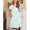 Ekouaer Women’s Nightgown Flare Short Sleeve Sleep Shirt Pleated Nightshirts Soft Pajama Dress with Pockets S-XXXL(Floral Green)